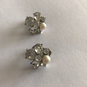 Faux pearl and rhinestone clip earrings